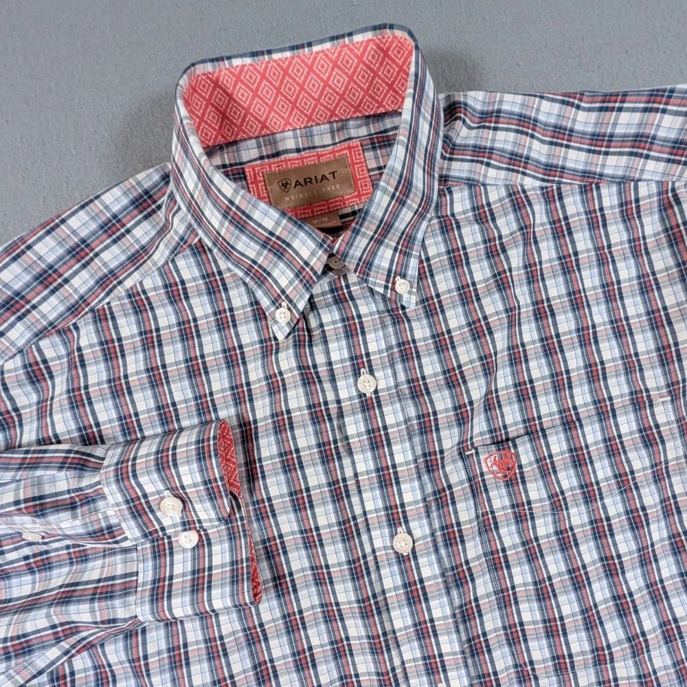 Ariat Nico Classic Button Down Shirt Mens Medium Wrinkle Free Plaid Long Sleeve